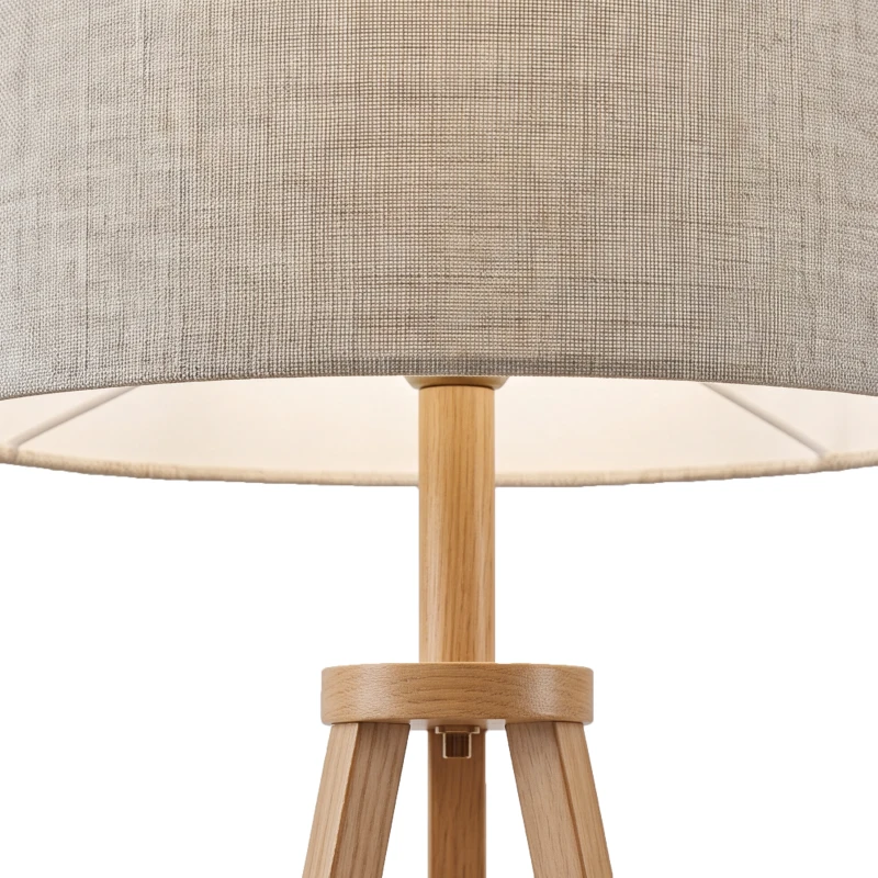 HOMCOM Bedside Light, Tripod Floor Lamp with Storage Shelf and Linen Shade for Living Room, 160cm, Natural Wood Colour