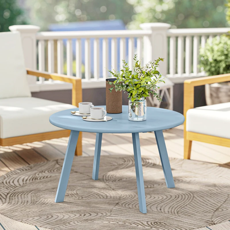 Outsunny Petite table basse ronde, table d'appoint avec patins antidérapants, cadre en métal, pour jardin, Ø 70 x 42 cm, bleu