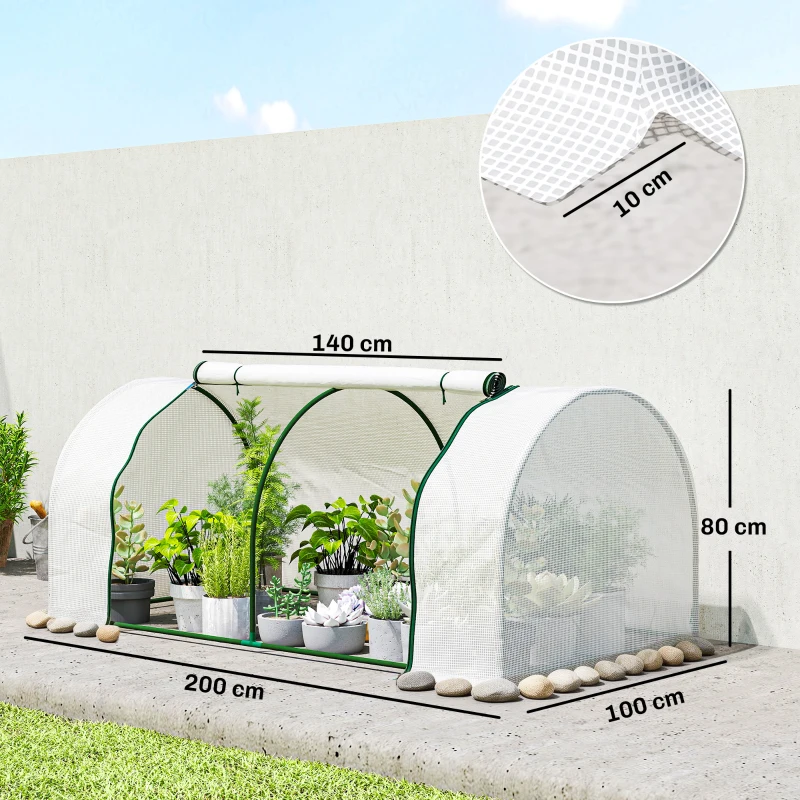 Outsunny Serre de jardin mini serre serre à tomates 2 x 1 x 0,8 m porte zippée bâche PE acier blanc
