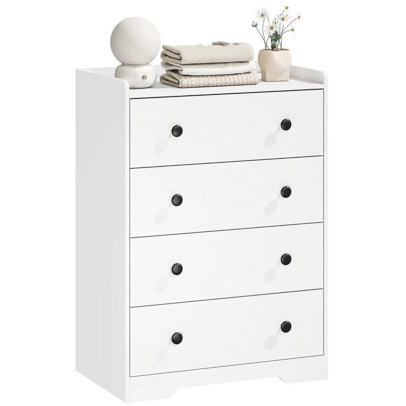 HOMCOM 4 Drawer Chest of Drawers, Modern Dresser for Bedroom, Storage Cabinet for Living Room Entryway, White Wood Effect