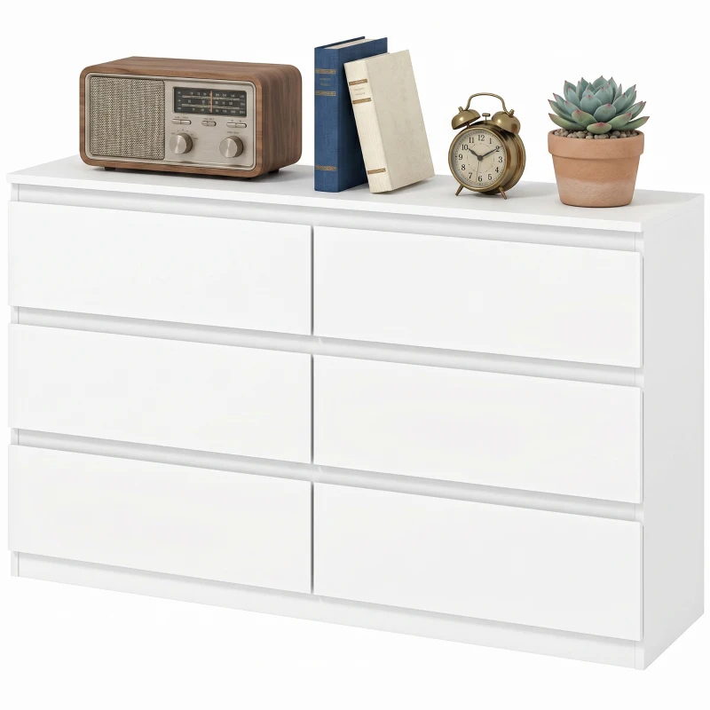 HOMCOM Kommode mit 6 Schubladen, Moderne Aufbewahrungsmöbel für das Schlafzimmer, Weiß