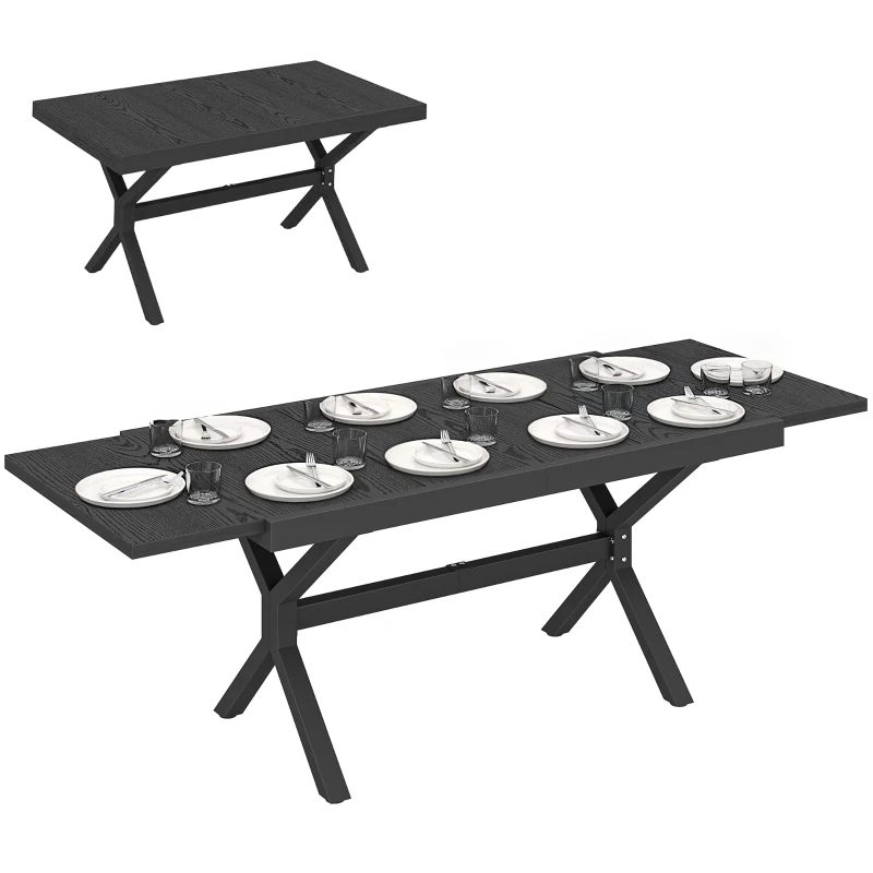 Outsunny Table de Jardin Extensible Aluminium Table de Repas Extérieure Effet Bois 8-10 Personnes 214x85x73cm Gris Anthracite