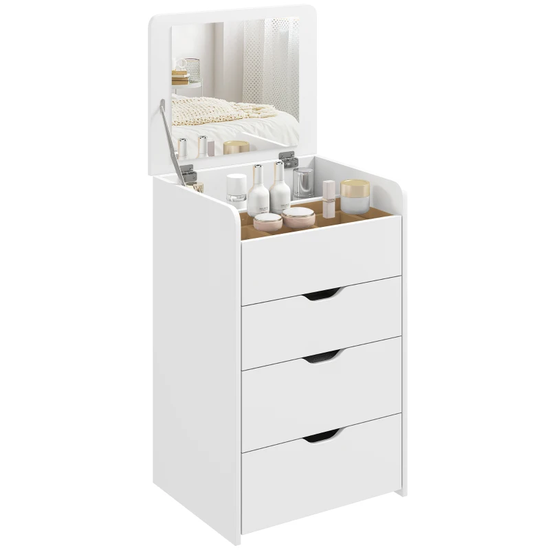 HOMCOM Tocador 3 en 1 con Espejo Abatible y Taburete, con Cajones, Blanco