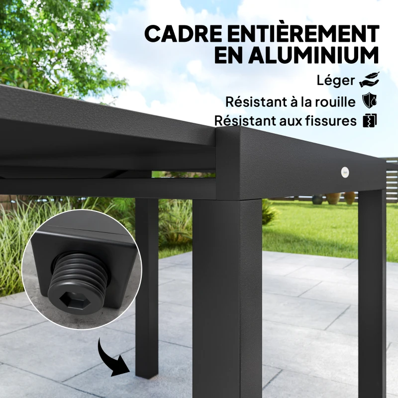 Outsunny Salon de Jardin 7 Pièces Table Extensible Aluminium 6 Chaises Empilables Textilène Rembourré 90/180 x 80 x 75 cm Gris