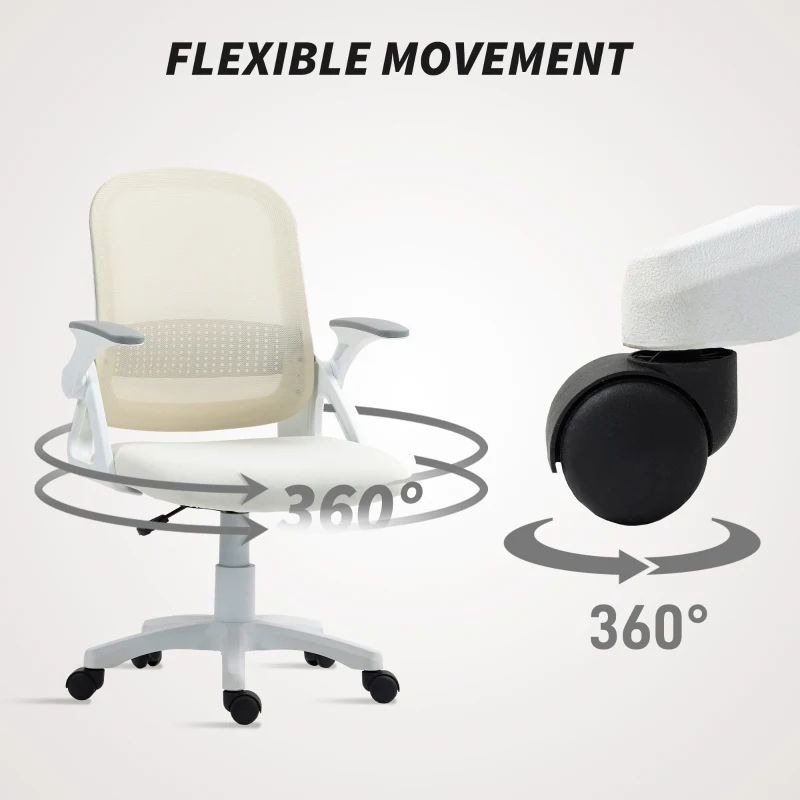HOMCOM Chaise bureau ergonomique, fauteuil de bureau en maille avec accoudoirs relevables, hauteur réglable, blanc