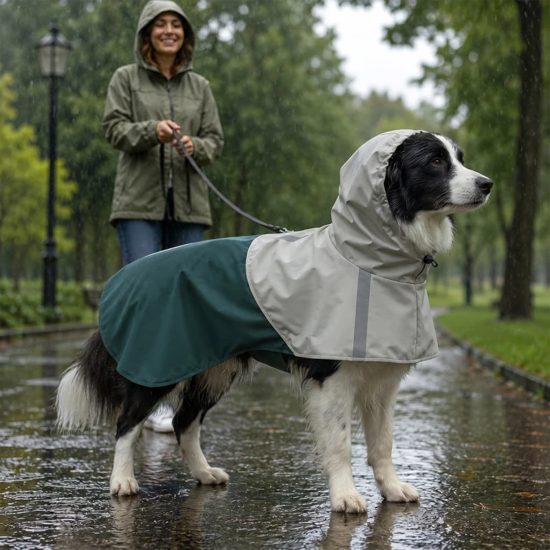PawHut Imperméable pour Chiens avec Capuche, Ouverture pour Laisse et Bandes Réfléchissantes, pour Chiens de Taille Moyenne, Vert