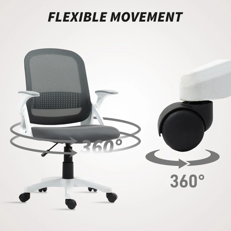 HOMCOM Chaise bureau ergonomique, fauteuil de bureau en maille avec accoudoirs relevables, hauteur réglable, gris