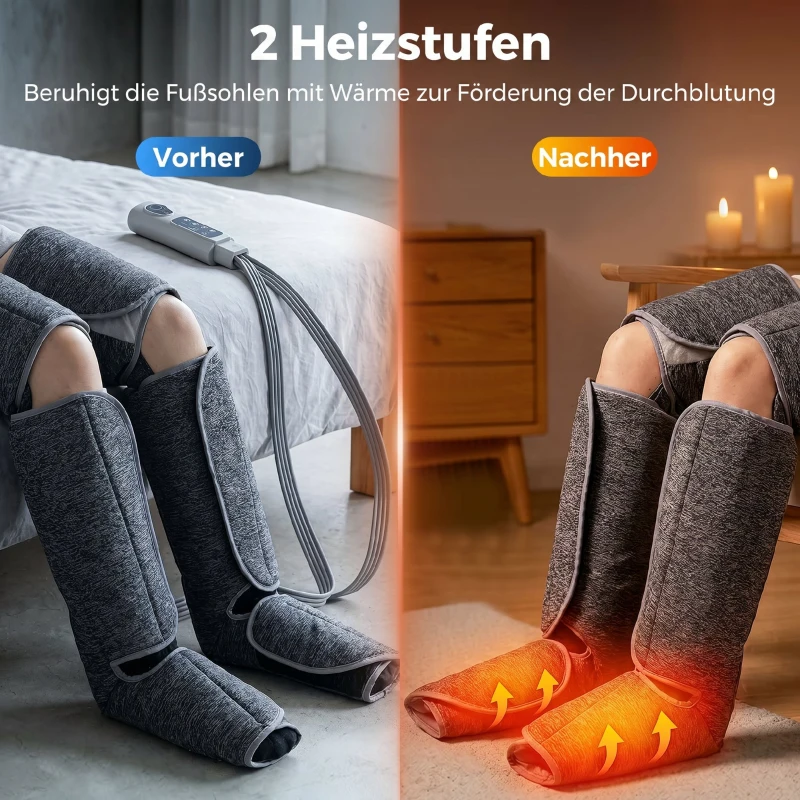 HOMCOM Beinmassager mit Wärme, Kompression, 3 Automodi & 3 Intensitäten, Fuß- und Wadenmassagegerät