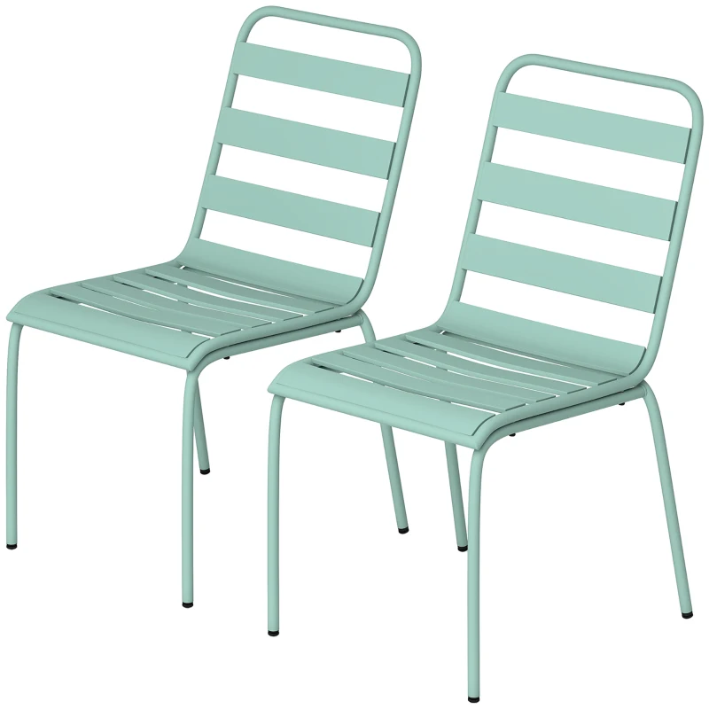 Outsunny Set de 2 Scaune Stivuibile din Metal, pentru Terasă și Grădină, Verde