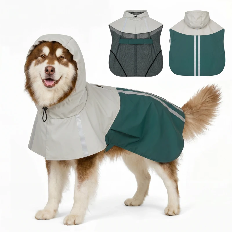 PawHut Imperméable pour Chiens avec Capuche, Ouverture pour Laisse et Bandes Réfléchissantes, pour Chiens de Très Grande Taille, Vert