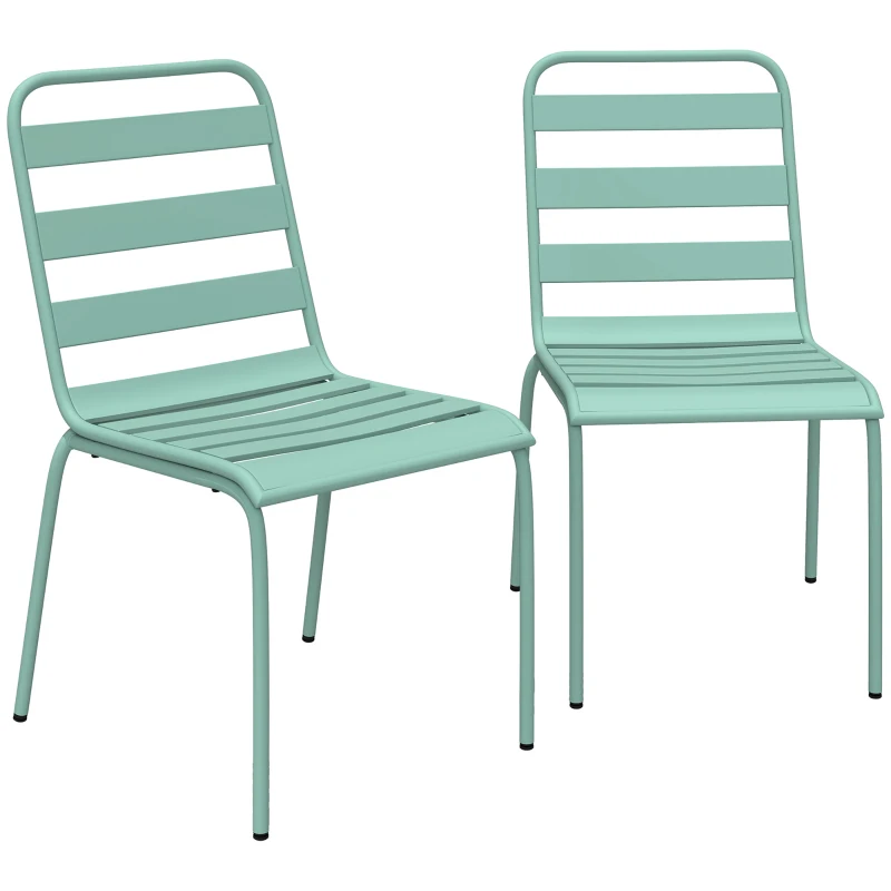 Outsunny Set de 2 Scaune Stivuibile din Metal, pentru Terasă și Grădină, Verde