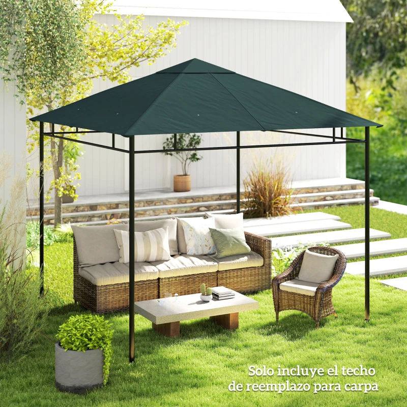 Outsunny Techo de Repuesto para Cenador, 3x3 m, Cubierta de Repuesto con 8 Orificios de Drenaje, Ventilación y Protección UV, SOLO Toldo de Recambio para Pabellón Gazebo, Verde Oscuro