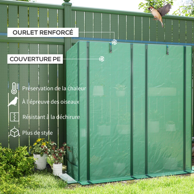 Outsunny Serre de jardin avec étagères métalliques à 3 niveaux serre de balcon couverture PE toit incliné 144 x 48 x 152 cm vert