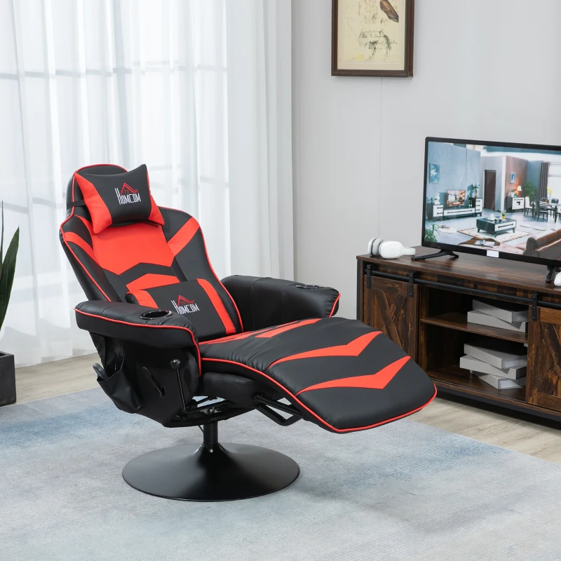 HOMCOM Gaming-stoel met massagefunctie, inclusief voetensteun, ligfunctie, rood + zwart.(m-8)
