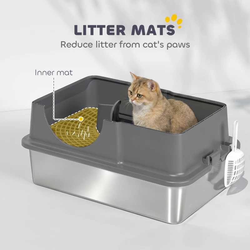 PawHut Maison de Toilette pour Chat avec Couvercle Amovible et Fermé, Côtés Hauts, 60,5x40,5x45cm, Gris Foncé