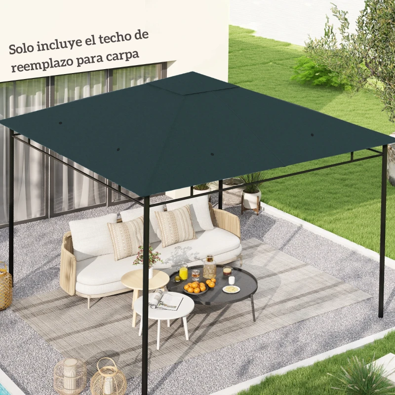Outsunny Techo de Repuesto para Cenador, 3x3 m, Cubierta de Repuesto con 8 Orificios de Drenaje, Ventilación y Protección UV, SOLO Toldo de Recambio para Pabellón Gazebo, Verde Oscuro