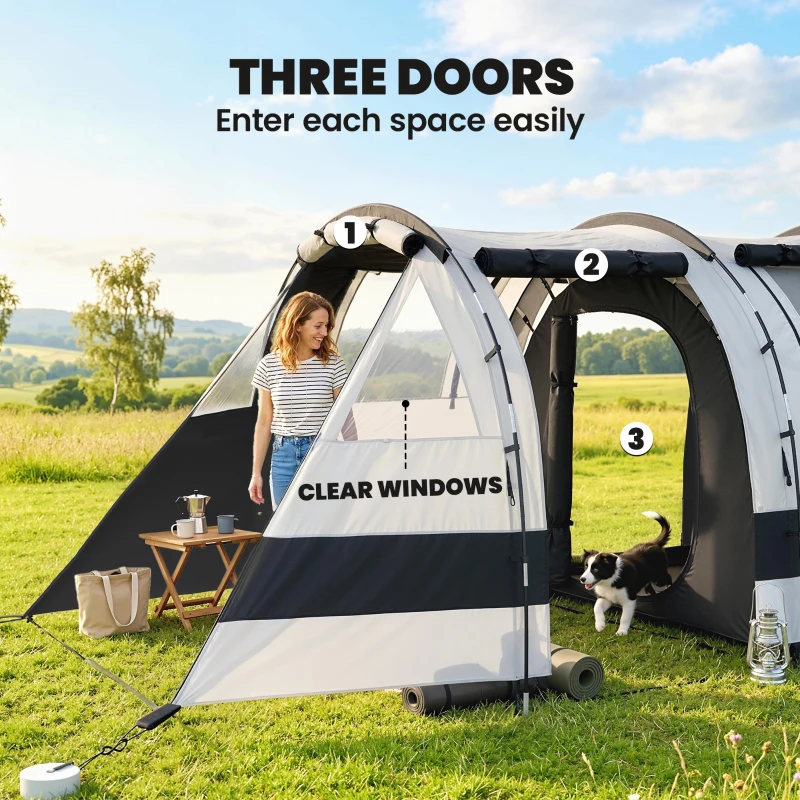 Outsunny Camping Tent, 3 Man Blackout Tent with Bedroom and Living Room, Portable with Bag, for Fishing Hiking Festival, Khaki