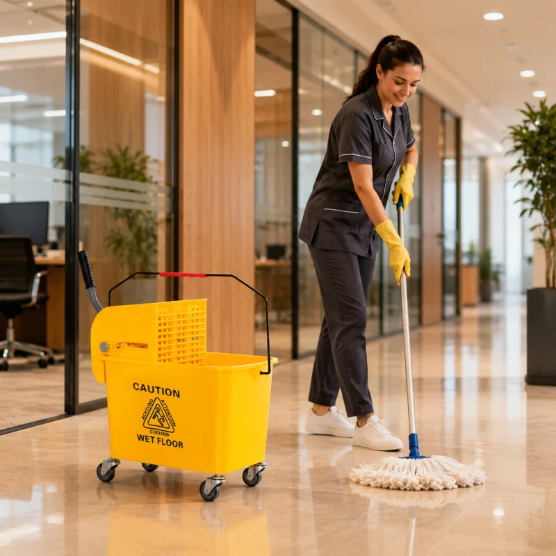 HOMCOM Cubo de Fregar 20L con Ruedas y Escurridor Cubo para Fregona con Separador de Agua 60x27x70,5 cm Amarillo