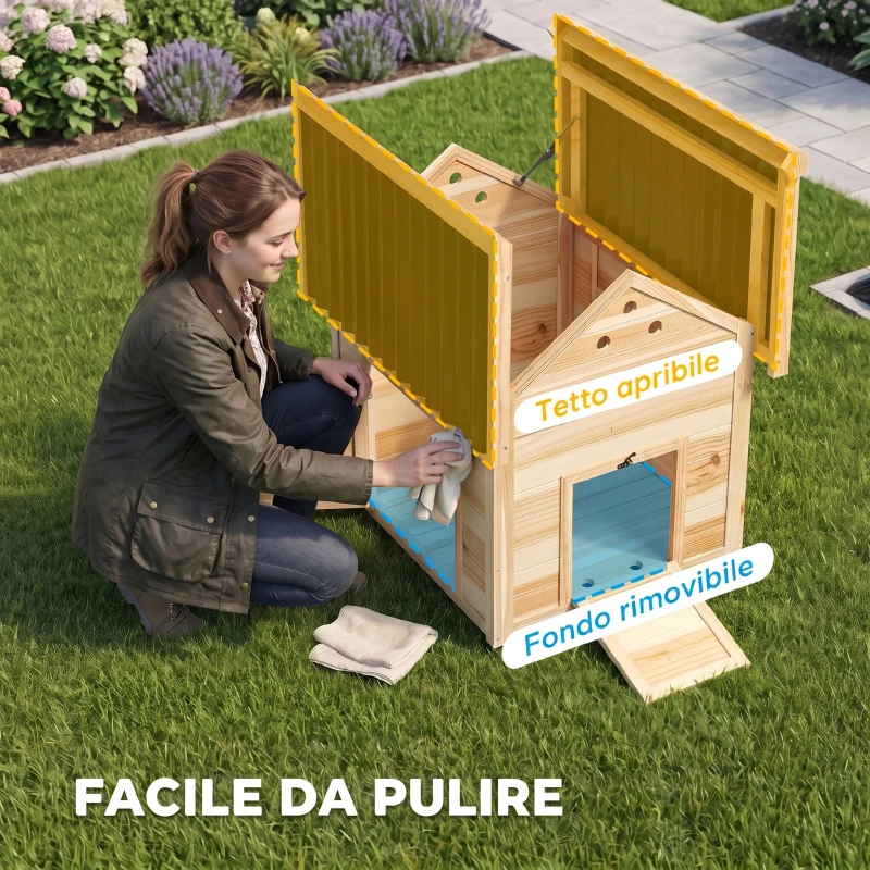 PawHut Casetta per Anatre da Esterno con Rampa, Fondo Rimovibile e Fori di Ventilazione, 78x90x92 cm, Legno