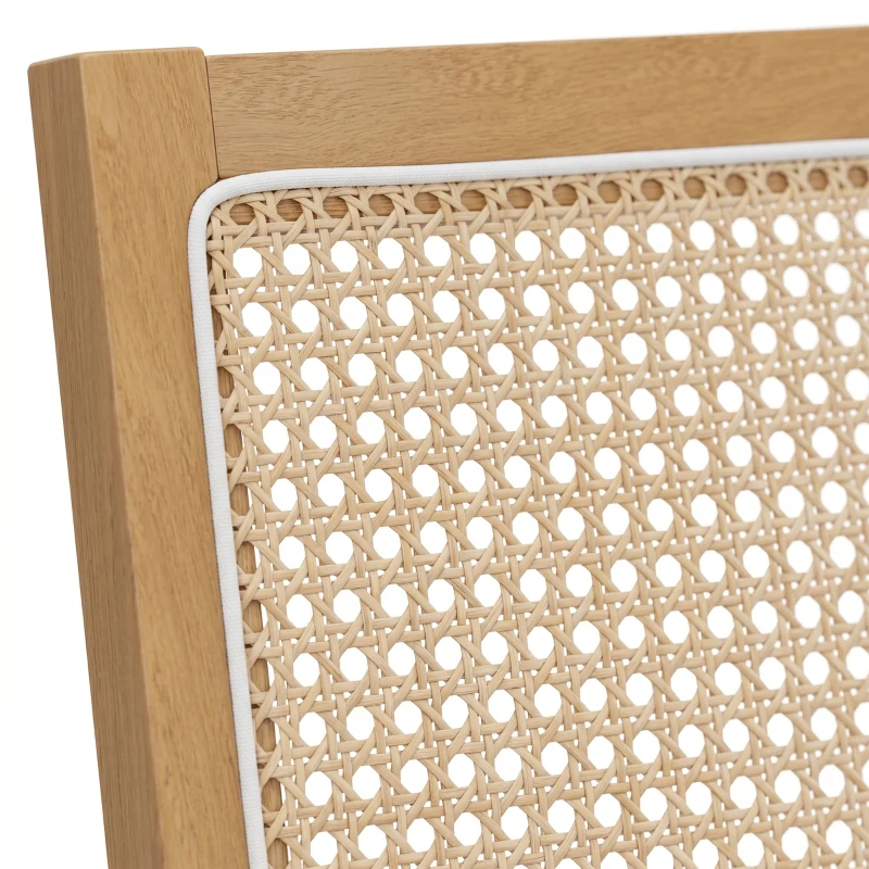 HOMCOM Set 2 sedie da pranzo con seduta imbottita e schienale effetto rattan, Rovere e Crema