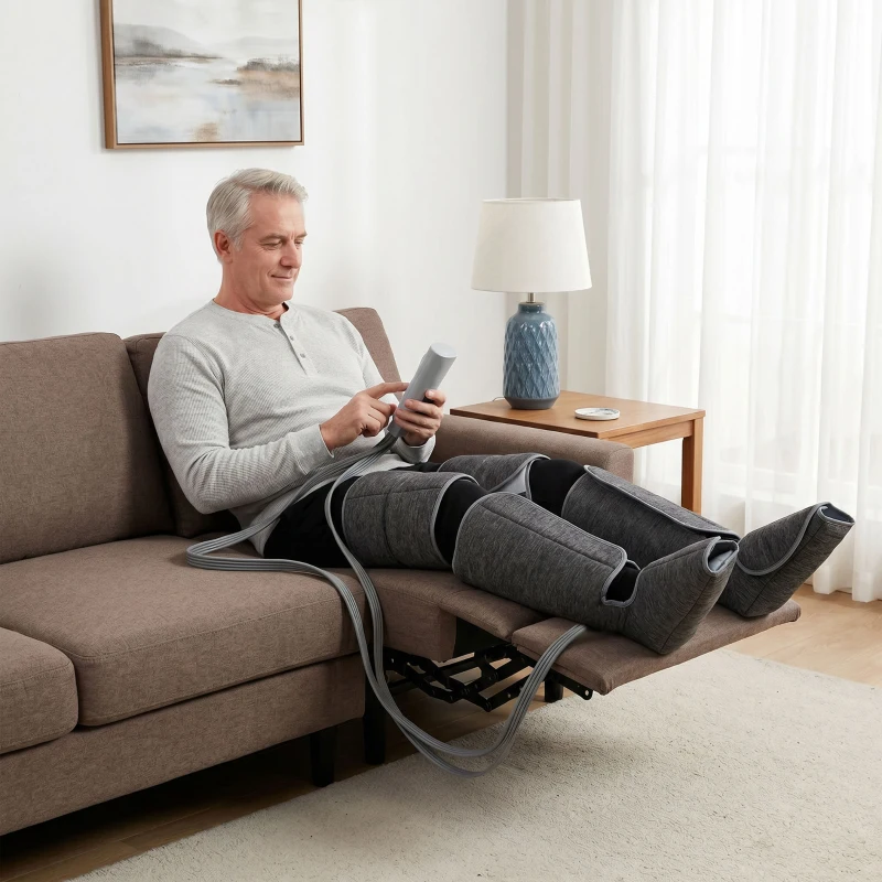 HOMCOM Beinmassager mit Wärme, Kompression, 3 Automodi & 3 Intensitäten, Fuß- und Wadenmassagegerät