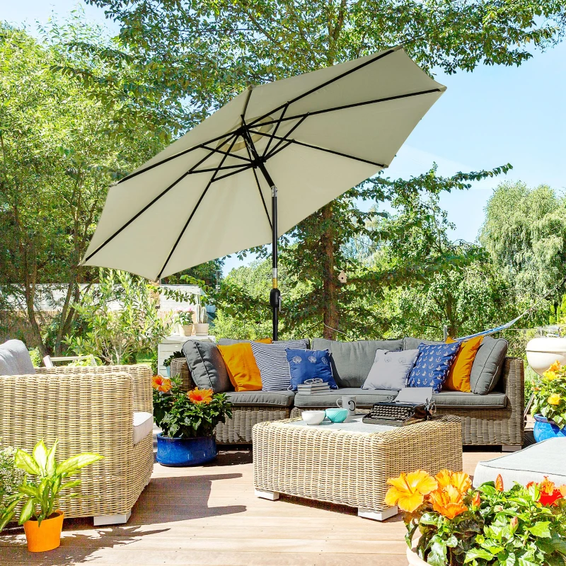 Outsunny Chapéu de Sol de Jardim Ø295x250 cm com Manivela Inclinação e Mastro Desmontável em Metal para Terraço Piscina Pátio Bege