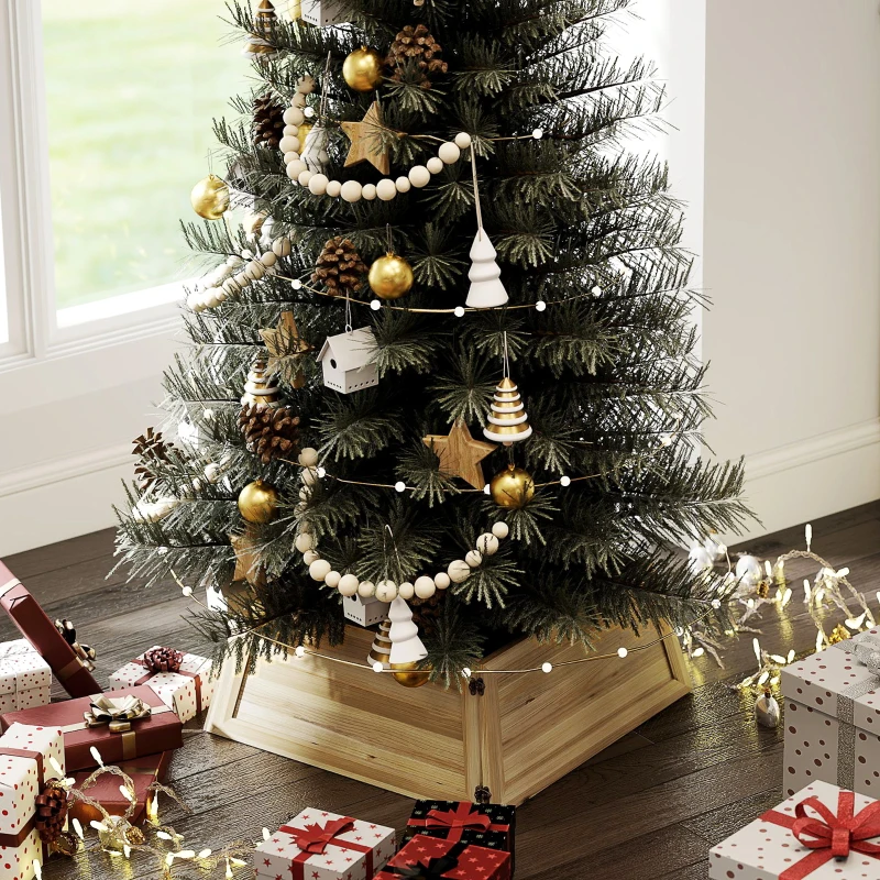 HOMCOM Collar de Árbol de Navidad 65 x 65 cm de Madera de Pino Madera Natural