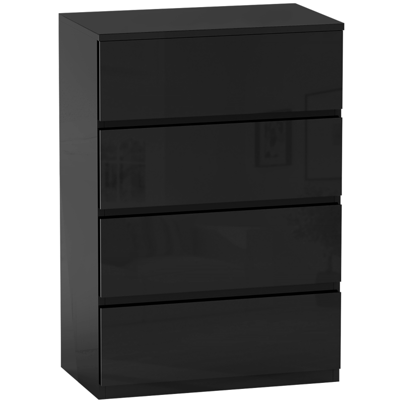 HOMCOM Kommode mit 4 Schubladen aus Holz, moderne und vielseitige Schlafzimmerkommode, 55x33x80 cm, Schwarz