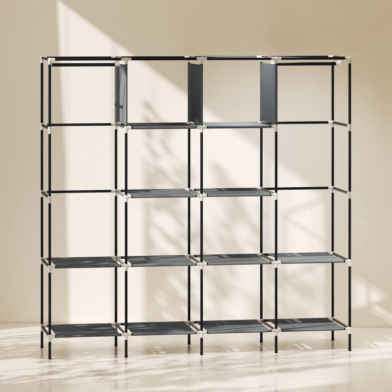 HOMCOM Fabric Wardrobe for Bedroom, Portable Cloth Wardrobe with 10 Compartments, 2 Hanging Rails and 4 Fabric Drawers, 166 x 42.5 x 169.5cm, Dark Grey