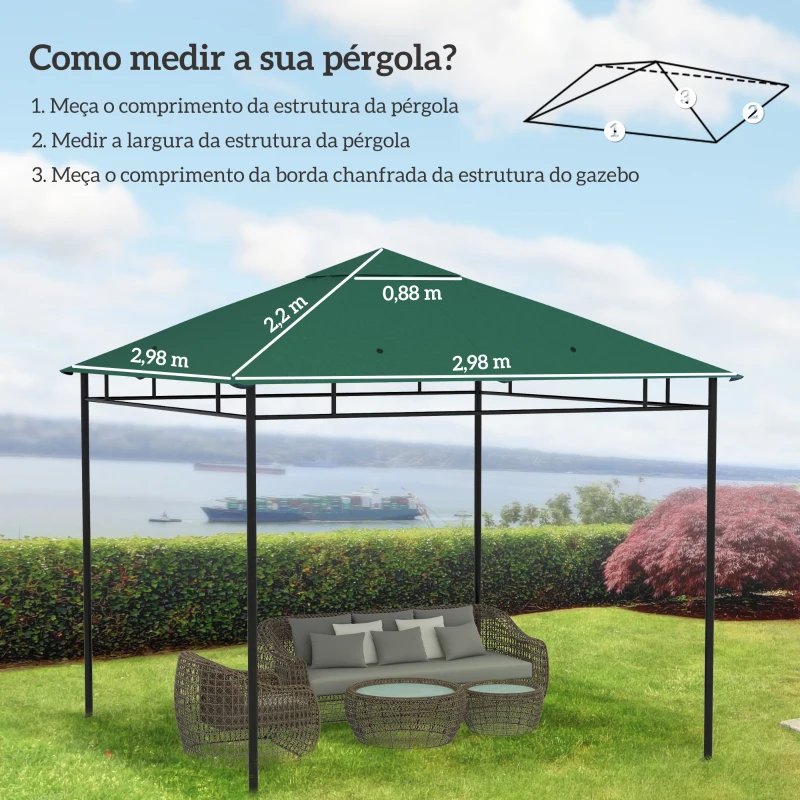 Outsunny Toldo de Substituição de 3x3m para Pérgola de Jardim com 8 Orifícios de Drenagem e Ventilação Verde