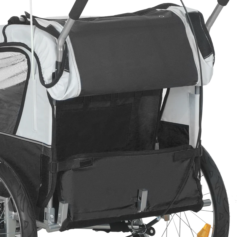 HOMCOM Remorque vélo enfant 2 en 1 avec ceinture de sécurité 5 points, réflecteurs, drapeau et rideau coupe-vent, noir