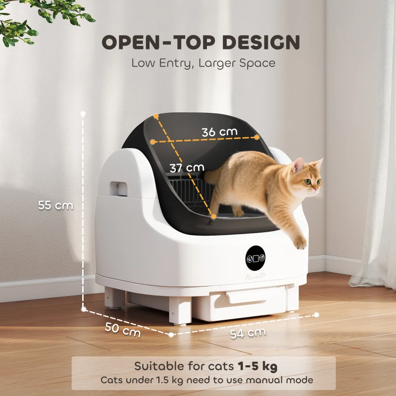 PawHut Self Cleaning Cat Litter Tray Top Opening Design, Automatic Litter Box More Space with Integrated Security Protection
