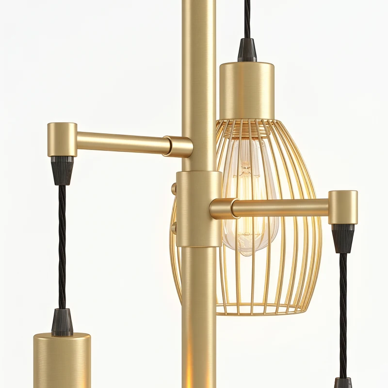 HOMCOM 170.5cm Industrial Dimmable Standing Lamp, 3-Light Floor Lamp with Steel Wire Cage Lampshades, Gold Tone