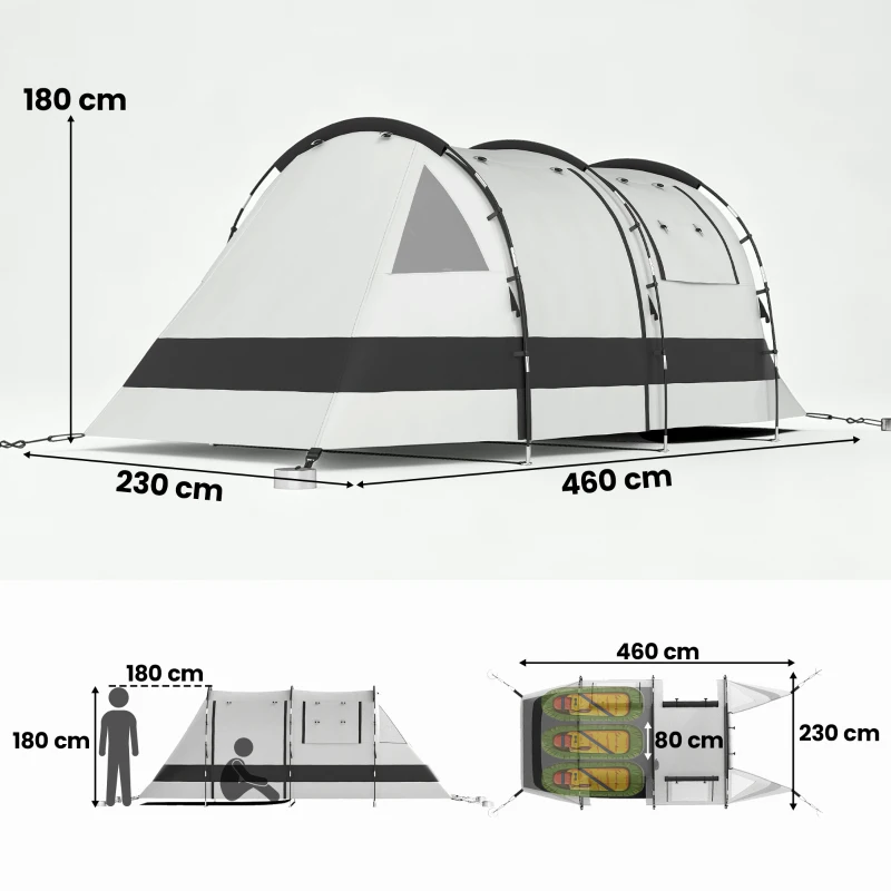 Outsunny Camping Tent, 3 Man Blackout Tent with Bedroom and Living Room, Portable with Bag, for Fishing Hiking Festival, Khaki