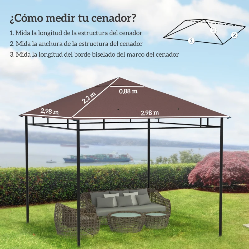 Outsunny Techo de Repuesto para Cenador, 3x3 m, Cubierta de Repuesto con 8 Orificios de Drenaje, Ventilación y Protección UV, SOLO Toldo de Recambio para Pabellón Gazebo, Café