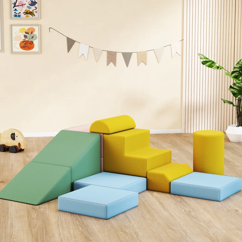 AIYAPLAY Softbaustein-Set für Kinder, 12-teiliges Stoffblock-Set, Schaumstoff, Cordbezug, waschbar, Pastellbunt