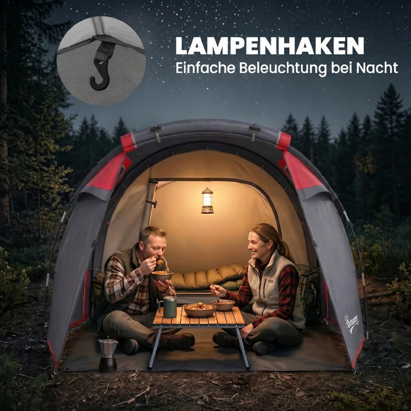 Outsunny Campingtent, Pop-up tent voor 2-3 personen, Voortent & Slaapgedeelte, Waterdicht, 426 x 206 x 154 cm, Grijs