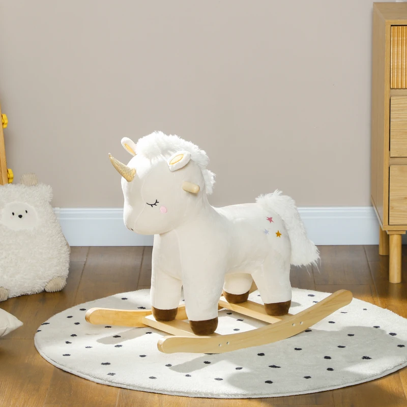 AIYAPLAY Schaukelpferd im Einhorn-Design, mit Soundeffekten, weicher Sitz, für Kinder im Alter von 2-4 Jahren, Weiß
