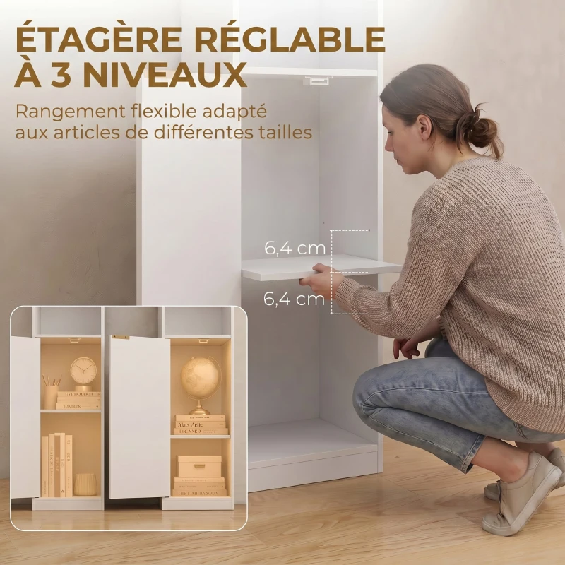HOMCOM Bibliothèque, Étagère à 6 Niveaux, 30 x 24 x 182 cm, Meuble de Rangement avec Placard et Étagère Réglable, Blanc