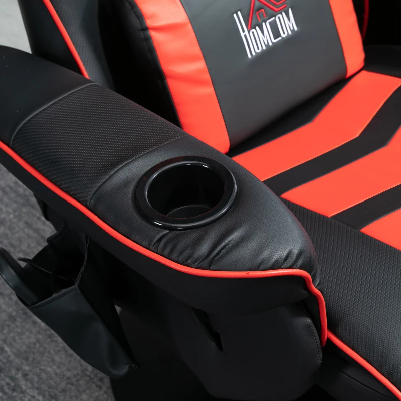 HOMCOM Gaming-stoel met massagefunctie, inclusief voetensteun, ligfunctie, rood + zwart.(m-9)
