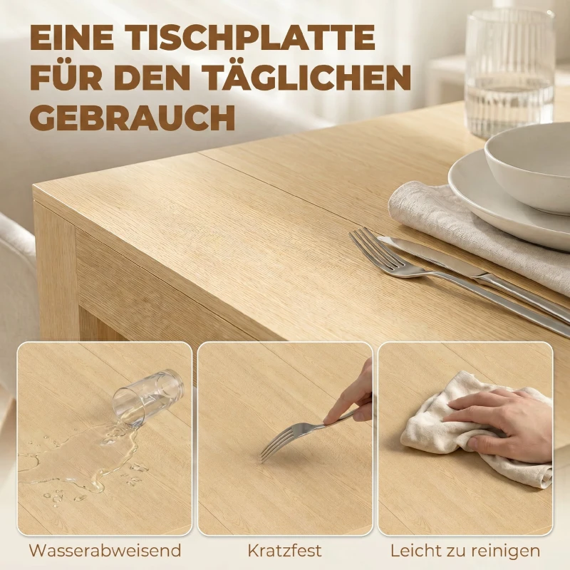 HOMCOM Uitschuifbare eettafel voor kleine ruimtes, om te bouwen tot console, zitplaatsen voor 10 personen, houtlook lichtbruin