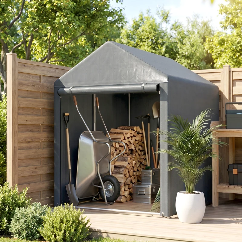 Outsunny Gartenschuppen, Lagerzelt, robust & wetterfest, Stahlrahmen, 1,2x1,8x1,6m, Dunkelgrau(m-8)