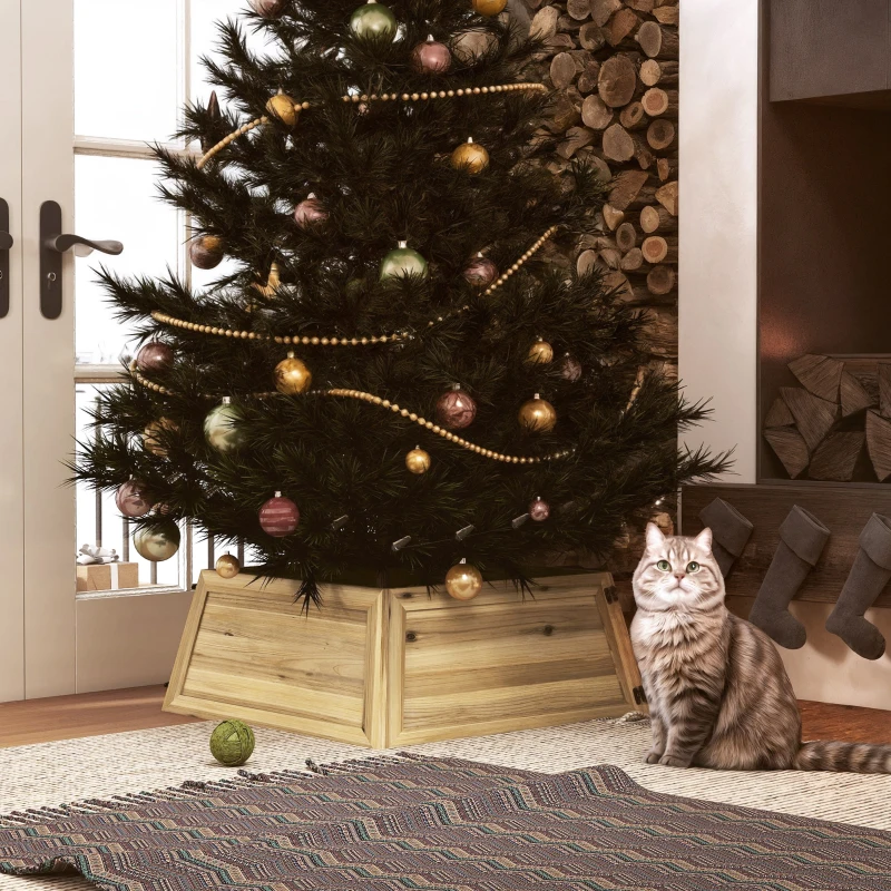 HOMCOM Collar de Árbol de Navidad 65 x 65 cm de Madera de Pino Madera Natural