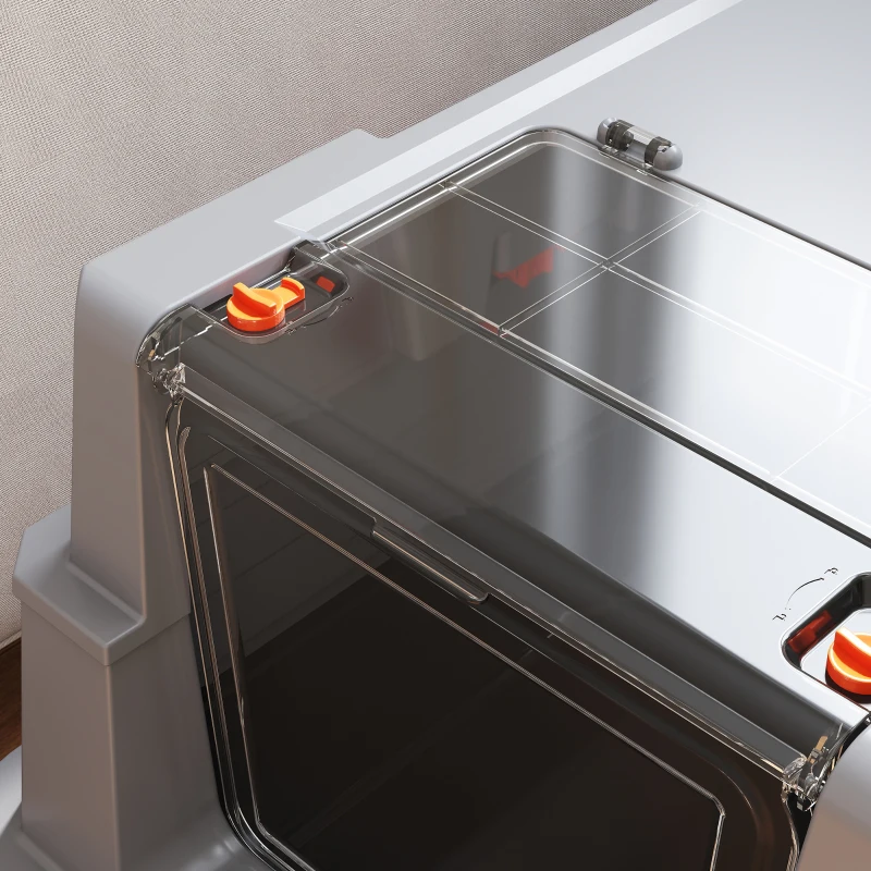 PawHut Arenero XXL de Acero Inoxidable de 130L con Tapa Abatible de 180° Laterales Altos con Pala y Pedal 70x50x43 cm Gris