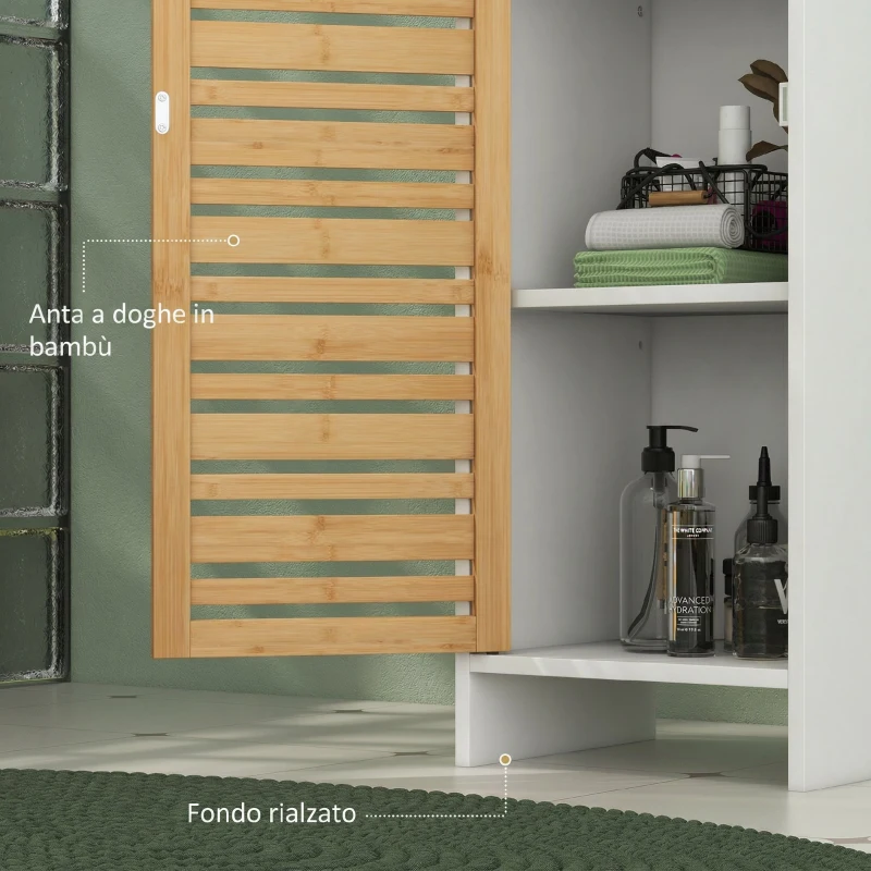 HOMCOM Mobile Bagno Alto 170cm, con 2 Armadietti e Ripiani Regolabili, Scomparti Aperti, per Lavanderia, Bianco