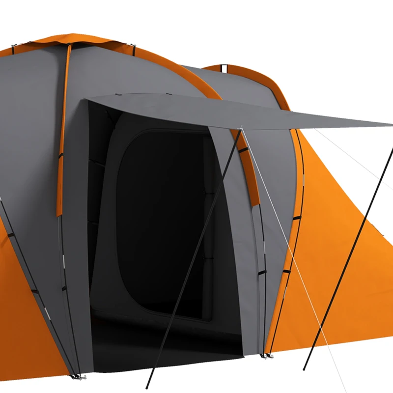 Outsunny Large Camping Tent Tunnel Tent with 2 Bedroom and Living Area, 2000mm Waterproof, Portable with Bag for 4 Man, Orange