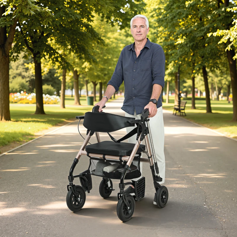 HOMCOM Rollator Walker Wheelchair, with Seat - Black