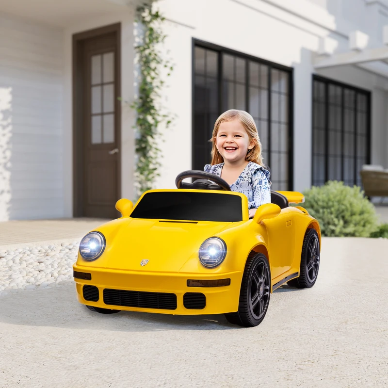 AIYAPLAY Kinder-Elektroauto, 12V Kinderauto mit Fernbedienung, sanfter Start, MP3-Player, LED-Lichter, Hupe, Energieanzeige, Gelb