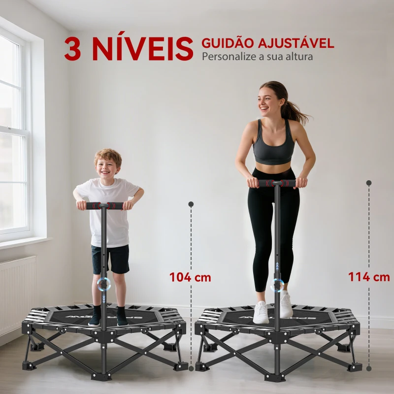 SPORTNOW Trampolim de Fitness Dobrável 104 cm com Barra Ajustável em 3 Alturas e Bolsa de Transporte Preto