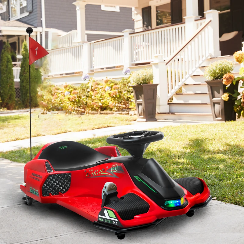 HOMCOM Kart électrique pour enfant 12V, karting enfant, vitesse réglable 3-8 km/h, mode de dérive, 90 x 53 x 99 cm, rouge(m-2)